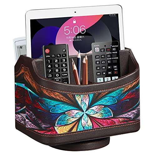 360° Rotating Remote Control Holder, PU Leather TV Remote Caddy, Pen Holder