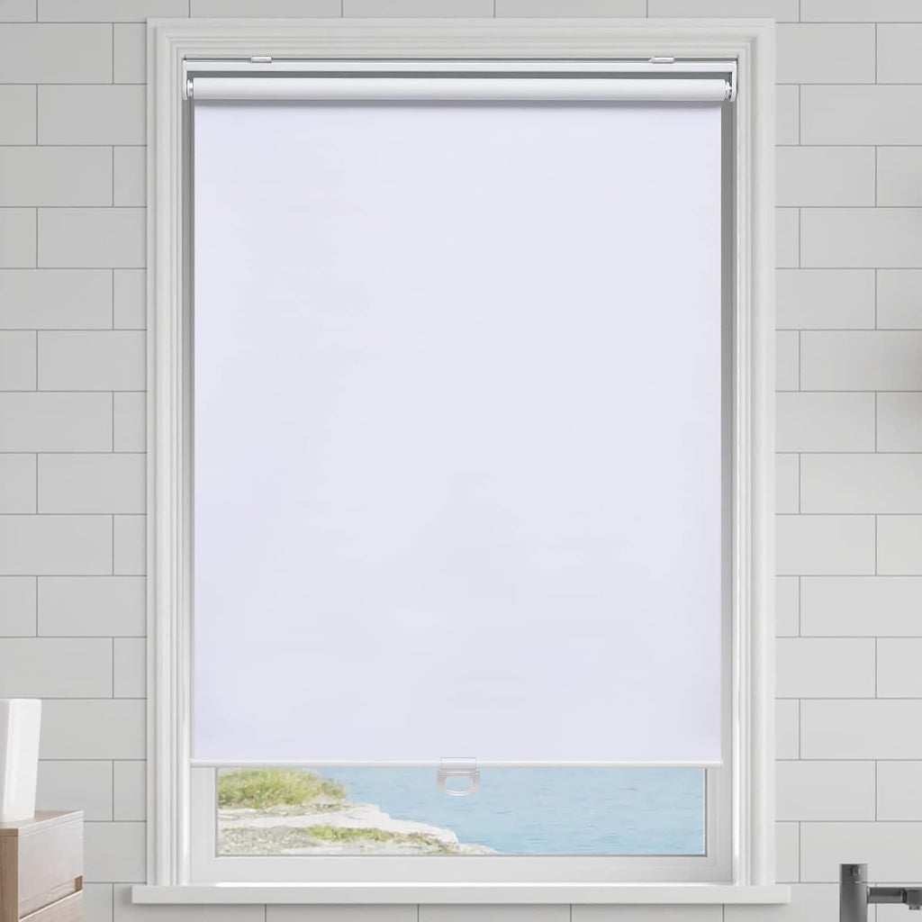 Blackout cordless roller shade for indoor windows, 23"W x 72"H, white, black out window shade with spring system, thermal insulated UV-blocking fabric, room darkening pull down blind for home door - view 2