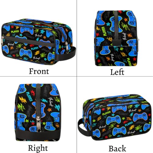Kids Travel Toiletry Bag - Blue Game Gamepad Waterproof Hanging Cosmetic Hygiene Bags for Boys Men - Large Shave Kit for Toiletries Accessories Bathroom Stuff - view 5