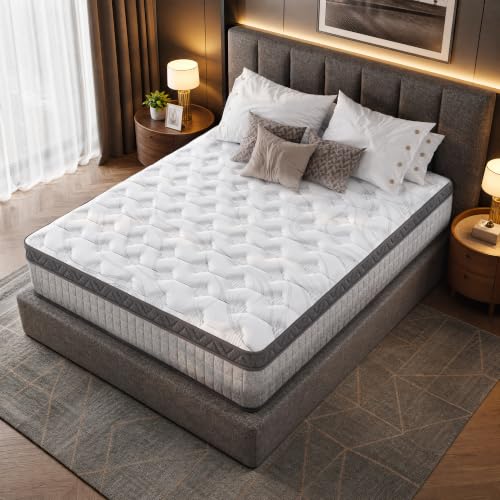 12 Inch Full Size Mattress, Medium Firm Hybrid Gel Memory Foam Mattresses and Individually Pocketed Spring, Motion Isolation, Pressure Relief, Edge Support, CertiPUR-US