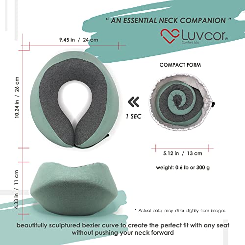 Premium Quality Memory Foam Travel Neck Pillow Bundle - Best Ergonomic Pillow for Airplane Travel, car Ride, Sleeping. Comes with Eye mask, earplugs and Storage Bag. (Imperial Green) - view 4