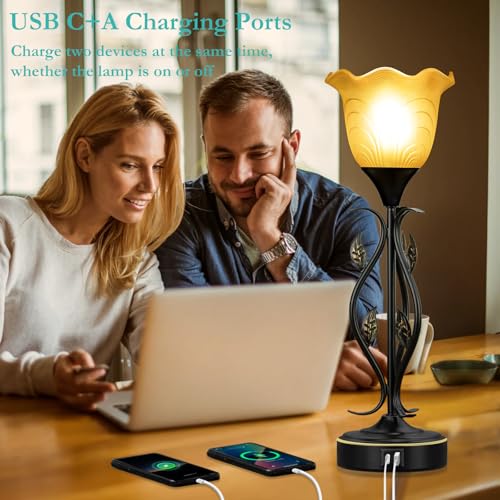 Touch Torchiere Bedside Table Lamps Set of 2 With Dual USB Output Ports - view 4