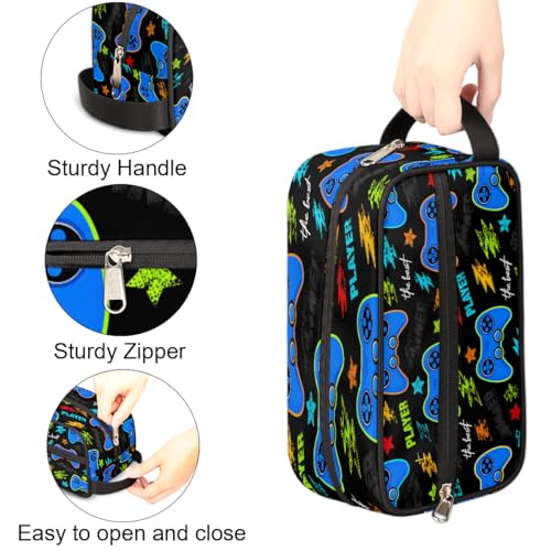Kids Travel Toiletry Bag - Blue Game Gamepad Waterproof Hanging Cosmetic Hygiene Bags for Boys Men - Large Shave Kit for Toiletries Accessories Bathroom Stuff - view 2