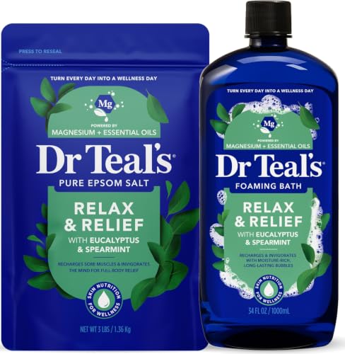 Pure Epsom Salt Soak and Foaming Bath, Relax & Relief with Eucalyptus & Spearmint, Combo Pack