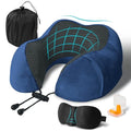 Travel Pillow, Memory Foam Neck Pillow for Traveling, U Shape Neck Pillow Airplane Portable Flight Pillow Travel Kit with 5D Contoured Eye Masks and Earplug for Plane Train Car Home Office - Blue