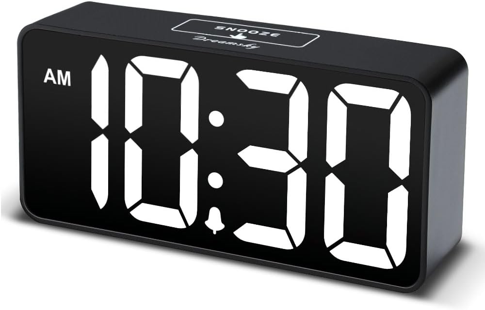 Small digital alarm clock for bedroom, large big numbers display | clocks for living room, electric bedside desk clock with USB charging port, dimmer, adjustable volume, USB-C adapter powered