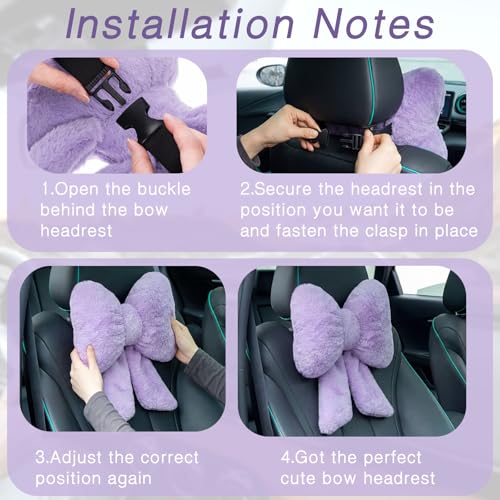 2 Pcs Purple Car Neck Pillow Bow, Plush Solid - view 4