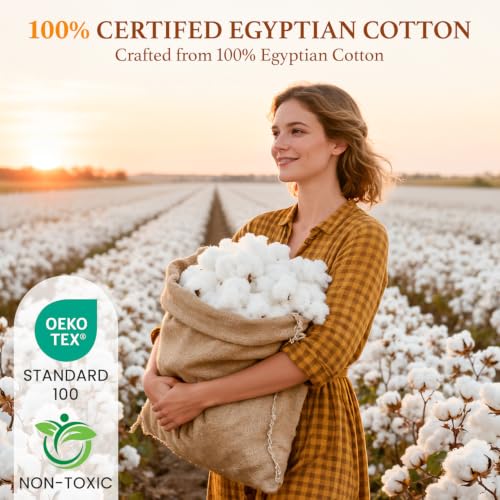 100% Egyptian Cotton Sheets Set, Luxury 2000 Series Egyptian Cotton Bed Sheets 4 PC, Long Staple,Silky Soft,Breathable & Cooling Sheets, 16" Deep Pocket(King, Beige) - view 3