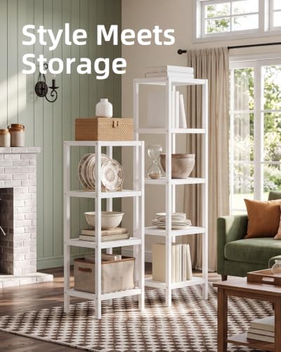 Bathroom Storage Shelf, 5-Tier Bamboo Rack Organizer, Multifunctional Shelving Unit for Living Room Bedroom Kitchen (White) - view 4