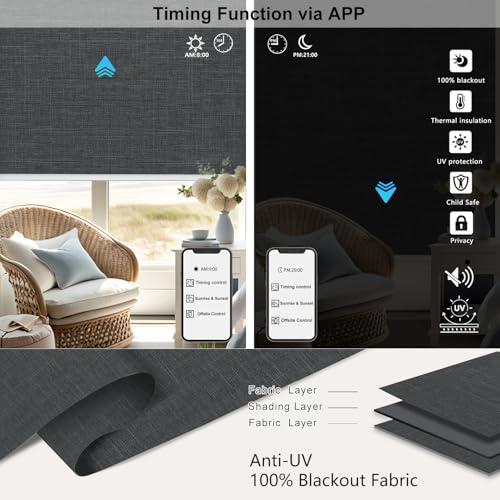 Motorized Blinds with Remote,100% Blackout Motorized Roller Shades - view 3