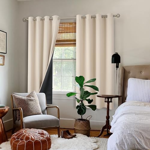 Thermal Insulated 100% Blackout Curtains 63 Inch Length 2 Panels, Total Light Blocking Curtains for Bedroom, Grommet Window Drapes with Thick Black Liner, 52 Inch Wide Each Panel, Champagne - view 2