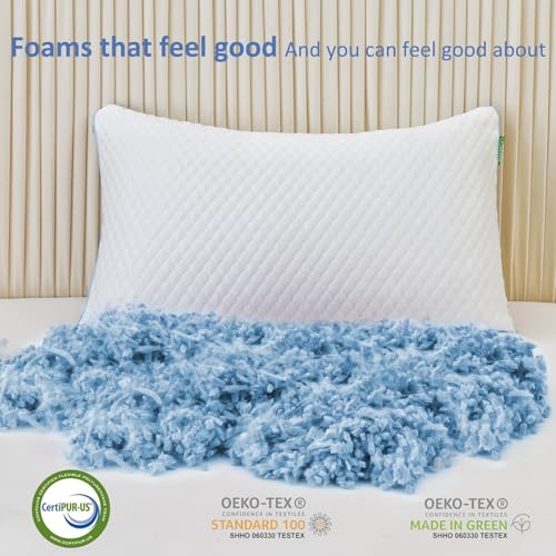 Shredded Memory Foam Pillows for Sleeping 2 Pack - Cooling Bed Pillows Standard Size Set of 2 - Firm Pillow for Side and Back Sleepers Adjustable Gel Pillow with Removable Cover - view 4