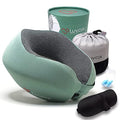 Premium Quality Memory Foam Travel Neck Pillow Bundle - Best Ergonomic Pillow for Airplane Travel, car Ride, Sleeping. Comes with Eye mask, earplugs and Storage Bag. (Imperial Green)