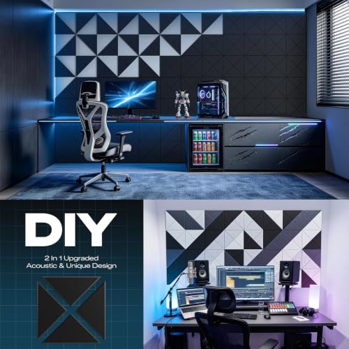 12 Pack X-Lined Acoustic Panels with Self-Adhesive, 12"X 12"X 0.4" Sound Proof Foam Panels, Decorative Soundproof Wall Panels, Sound Absorbing Tile for Home & Offices, Black - view 4