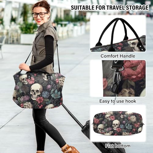Skull Travel Duffle Gym Bag, Skull Color Flower Weekender for Women with Toiletry Bag Travel Tote - view 6