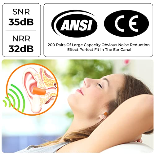 200Pairs Foam Ear Plugs for Sleeping,32dB,Orange - view 2