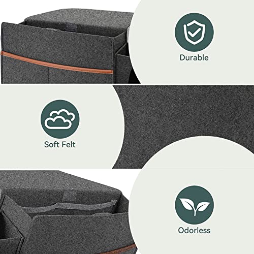 Bedside Storage Organizer, Stain Resistant, 7 Pockets with Tissue Box & Bottle Holder for Remotes Phone Magazine Ipad, Bedside Caddy for Dorm Sofa Desk Felt Bedside Pocket (13.8 * 11.4 In) - view 7