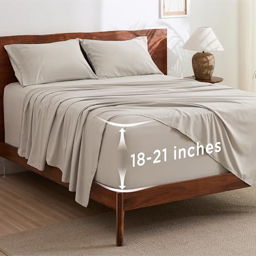 Deep Pocket King Sheet Set - Fits Mattresses Up to 21 Inches Thick - 4 Piece GentleSoft Bed Sheets, Moisture Wicking, Soft & Cooling Bedsheet & Pillowcases, Easy & Secure Fit, Linen