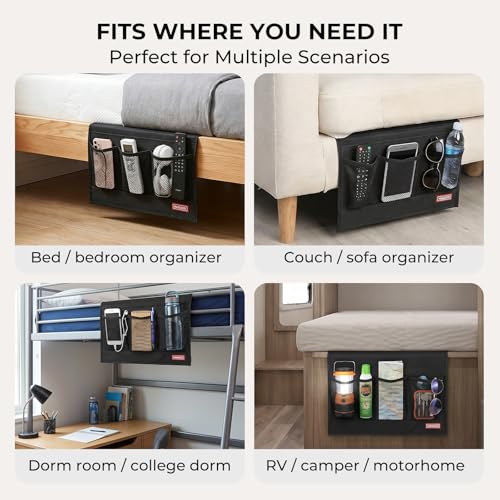 Bedside Caddy, Remote Holder for Bed, Storage Organizer, Black - view 5