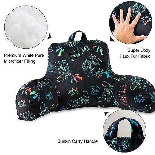 Kids Back Resting Pillow for Gaming Reading and Watching TV Bed Rest Wedge Backrest Pillow with Arms Back Support for Sitting Up in Bed Cushion Incline Rest Sleeping Pillow (Black-Gamer) - view 4