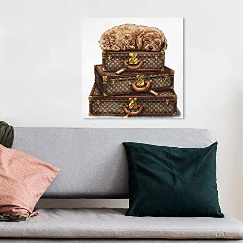 The Oliver Gal Artist Co. Fashion and Glam Wall Art Canvas Prints 'Sleeping Poodle' Travel Essentials Home Décor, 12 in x 12 in, Brown, White - view 4