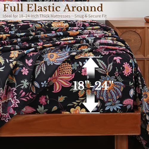 Soft Cooling Twin Sheet Set - Blend Rayon Derived from Bamboo,1800 Thread Count Floral Bed Sheets Oeko-Tex Certificated - Black Yellow - view 4