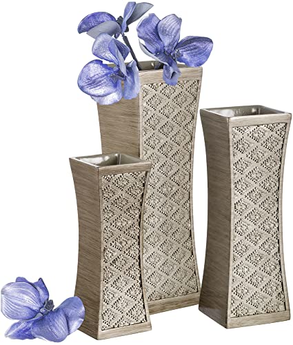 Dublin Silver Vases Set of 3 - Centerpieces for Dining Room Table, Decorative Vases Home Decor Accents for Living Room, Bedroom, Kitchen, Coffee Table Decor - Packaged in Gift Box