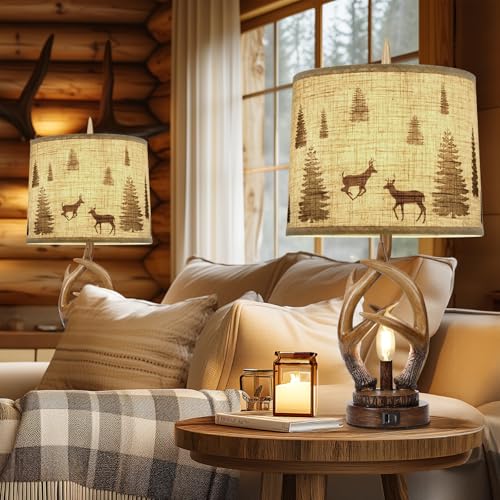 Rustic Farmhouse Antlers Table Lamp Set of 2 with Night Light - view 3