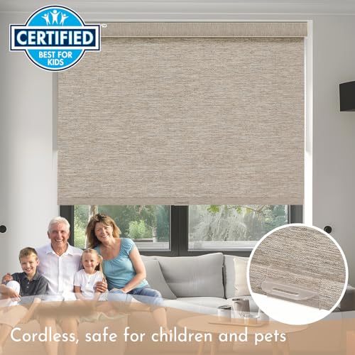 Blackout Roller Shades for Windows,Cordless,Linen Fabric,Roller Blinds,Thermal Insulated Fabric UV Protection,Window Shades for Home,Office,Bedroom,Door,Blackout-Light Brown,Custom Now - view 5