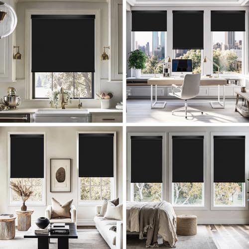 Blackout Cordless Roller Shades, 29" W x 36" H, Black - view 6