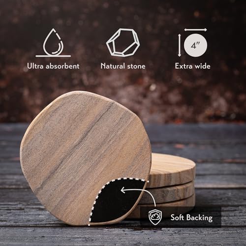 Absorbent Sandstone Coasters for Drinks, Set of 4 - view 3