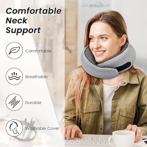 Travel Pillows - 100% Pure Memory Foam Neck Pillow for Airplanes, Comfortable Breathable Cover, 360° Support Stowable Pillows for Sleeping, Car, Airport Travel Essentials, Max Grey - view 4