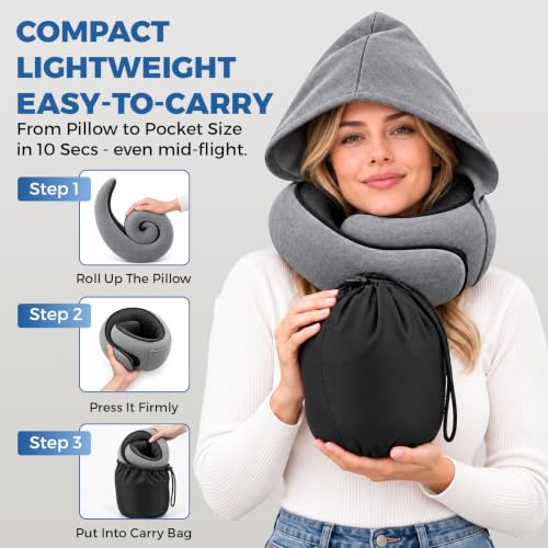 Hooded Pro Travel Pillow,Upgraded Trave Neck Pillow, Memory Foam Filling - view 6