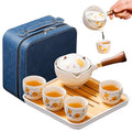 Chinese Tea Set Gongfu Tea set, Portable Teapot Set with 360 Rotation Tea maker and Infuser,Kung Fu Tea Set Portable All in One Leather Bag for Travel,Outdoor, Office,Home,Gifting (4cups-cat)