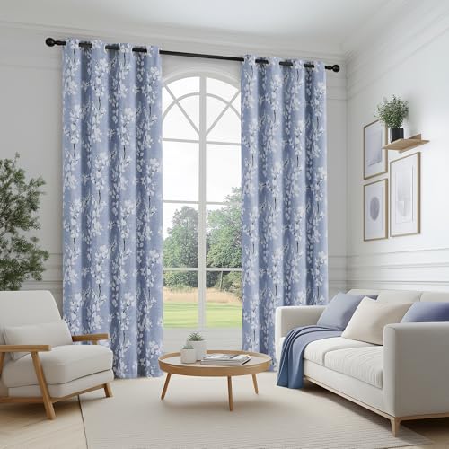 Blue Blackout Floral Curtains for Bedroom, 72 Inches, 2 Panels - view 6