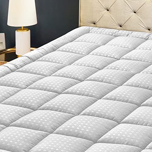 Queen Mattress Pad Quilted Fitted Mattress Protector Cooling Pillow Top Mattress Cover Breathable Fluffy Soft Mattress Topper with 8-21" Deep Pocket