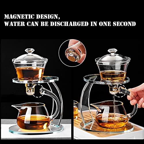 Lazy Kungfu Glass Tea Set Semi Automatic Drip Rotating with Infuser Glass Teapot Set - view 3