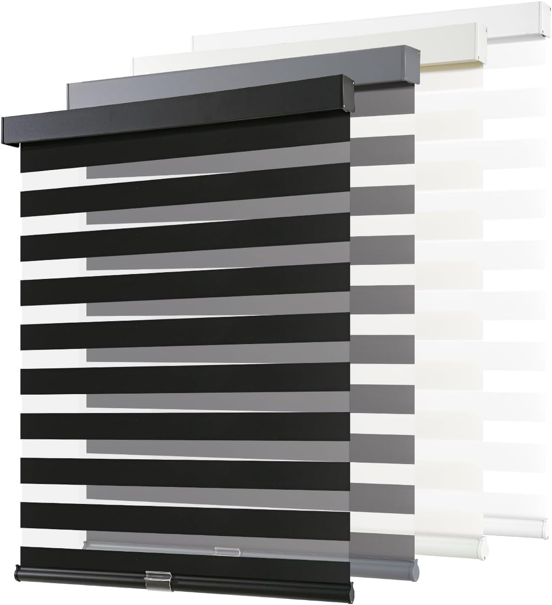 Cordless Zebra Blinds for Indoor Windows, 15" W x 72" H, Black | Light Filtering Roller Window Shade, Dual Layer Light Control for Day & Night, Pull Down Blind Easy Install, Child & Pet Safe