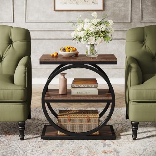 End Table, Narrow End Table with 3 Storage Shelves, Wood Side Table with Black Metal Frames, Industrial Small Sofa Side Table for Living Room, Slim Nightstand and Bedside Table for Bedroom - view 4