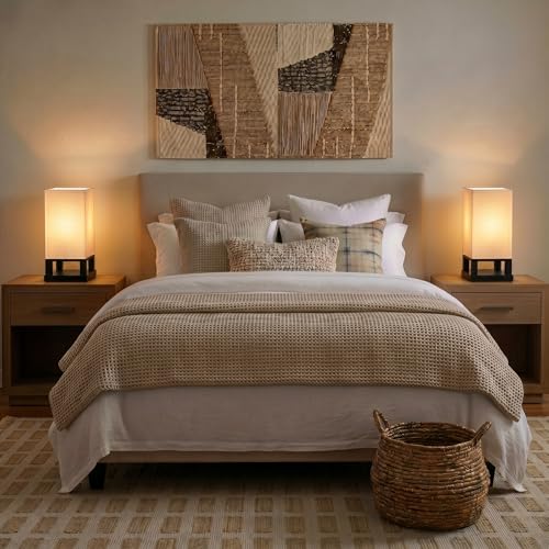 Maxwell Bedside Lamp with USB Port – Compact Table Lamp for Bedroom, Living Room - Modern Asian Nightstand Lamp with Wood Frame - LED Bulb, Soft Light - Black - view 3