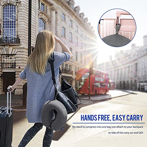 Travel Pillow Memory Foam for Airplanes - Neck Pillow for Traveling, Car, Home, Flight Pillow for Sleeping with Attachable Snap Strap Soft Washable Cover, Provide Head Neck Support Rest, Dark Gray - view 2