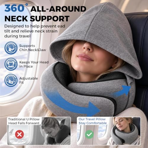 Hooded Pro Travel Pillow,Upgraded Trave Neck Pillow, Memory Foam Filling - view 2