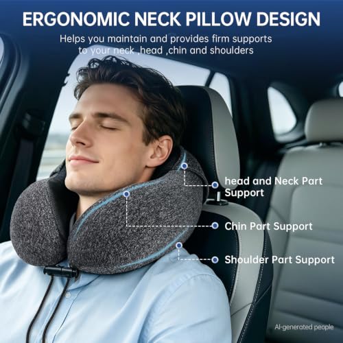 Travel Neck Pillow with Hood for Privacy on Long Flights-Comfortable Memory Foam Filling for Plane, Office,Car Sleeping and Resting, Road trip Head and Neck Support for Airplane Travel Essentials - view 3