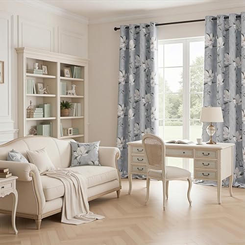 Floral 95% Blackout Curtains 102 Inch Length 2 Panels Light Grey - view 7