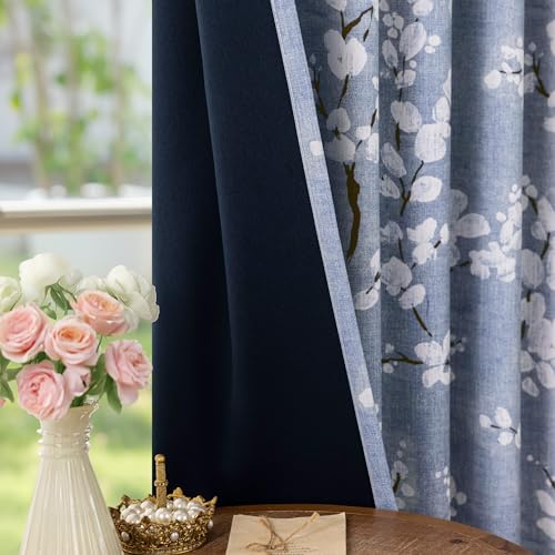 Blue Blackout Floral Curtains, Bedroom, 100X84 Inches, 1 Panel - view 6