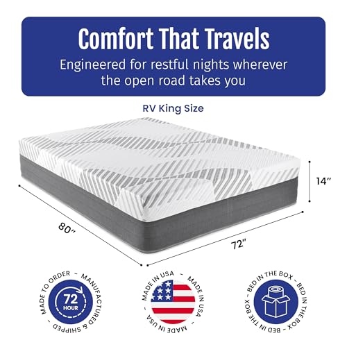 Tru Lux Cool 14” Hybrid RV Mattress, RV King 72x80, Gel Memory Foam & Pocketed Coil Bed for RV, Camper or Travel Trailer, Luxury Firm Cooling Support, Made in USA - view 2
