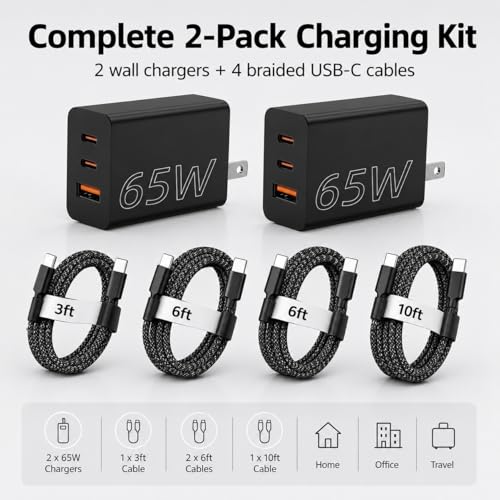 3 Port 65W USB C Fast Charger Block with Type C Cable,Multi Device Charging - view 6