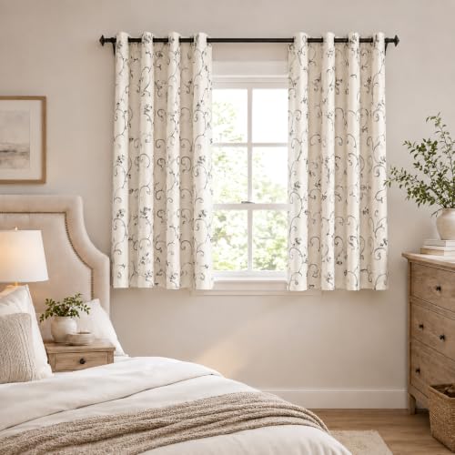 Faux Linen Branch Embroidered Grommet Curtains, 2 Panels, 52 x 84 - view 7