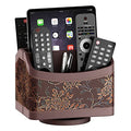 Remote Control Holder for Table, Leather Turntable/Organizer/Caddy for Holding TV Controllers, Phone, and Office Supplies, Perfect Space Saver for End Table/Nightstand/Office Desk(Retro)