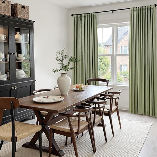 Light Sage Pinch Pleat 100% Blackout Curtains 120 Inch Length 2 Panels Set Flax Linen Room Darkening Soundproof Pinch Pleated Curtains with Hooks Rings for Bedroom Living Room Track System W40 x L120 - view 5